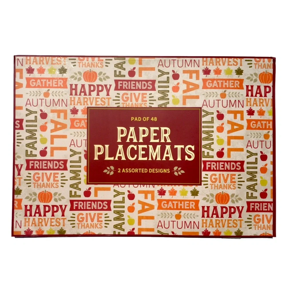 Autumn Fall Thanksgiving Paper Placemats, Pad of 48 (2 designs)
